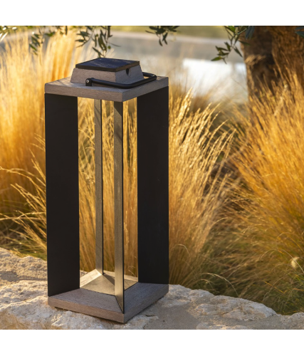 Les Jardins Lanterne Solaire et Rechargeable TECKALU Aluminium Noir 65 cm