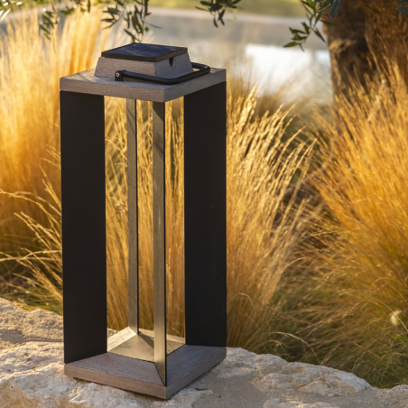 Les Jardins Lanterne Solaire et Rechargeable TECKALU Aluminium Noir 65 cm