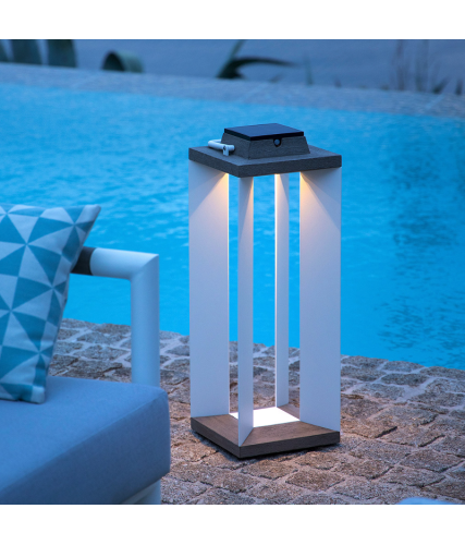 Les Jardins Lanterne Solaire et Rechargeable TECKALU Aluminium Blanc 65cm