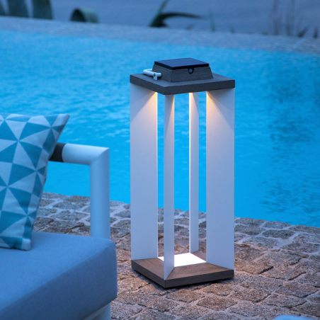 Les Jardins Lanterne Solaire et Rechargeable TECKALU Aluminium Blanc 65cm